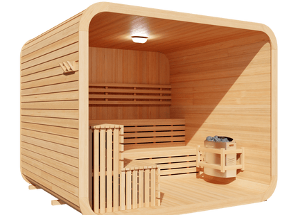 KOVE Cube Sauna 5–6 Person Outdoor Sauna – Premium Spruce Wood, 8kW Harvia Heater, Modern Cube Design