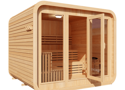 KOVE Cube Sauna 5–6 Person Outdoor Sauna – Premium Spruce Wood, 8kW Harvia Heater, Modern Cube Design