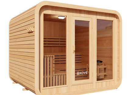 KOVE Cube Sauna 5–6 Person Outdoor Sauna – Premium Spruce Wood, 8kW Harvia Heater, Modern Cube Design