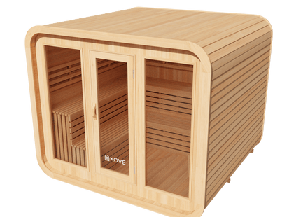 KOVE Cube Sauna 5–6 Person Outdoor Sauna – Premium Spruce Wood, 8kW Harvia Heater, Modern Cube Design