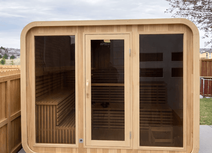 KOVE Cube Sauna 5–6 Person Outdoor Sauna – Premium Spruce Wood, 8kW Harvia Heater, Modern Cube Design