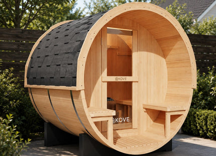 KOVE Outdoor Barrel Sauna – 1–2 Person Garden Sauna with 4.5kW Harvia Electric Heater