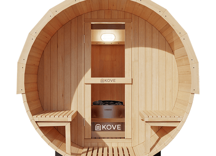 KOVE Outdoor Barrel Sauna – 1–2 Person Garden Sauna with 4.5kW Harvia Electric Heater