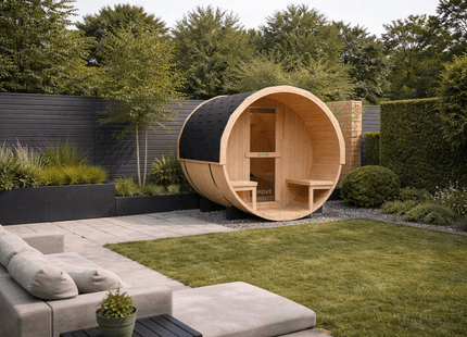KOVE Outdoor Barrel Sauna – 1–2 Person Garden Sauna with 4.5kW Harvia Electric Heater