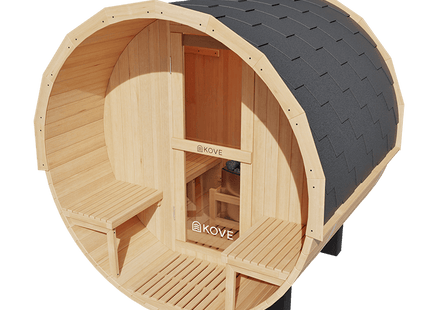 KOVE Outdoor Barrel Sauna – 1–2 Person Garden Sauna with 4.5kW Harvia Electric Heater