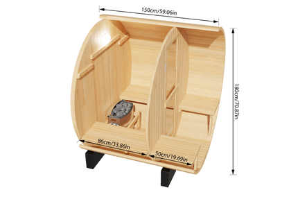 KOVE Outdoor Barrel Sauna – 1–2 Person Garden Sauna with 4.5kW Harvia Electric Heater