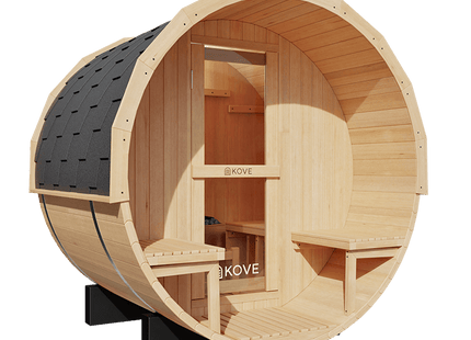 KOVE Outdoor Barrel Sauna – 1–2 Person Garden Sauna with 4.5kW Harvia Electric Heater