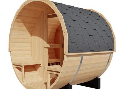 KOVE Outdoor Barrel Sauna – 1–2 Person Garden Sauna with 4.5kW Harvia Electric Heater