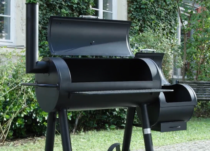Atom Grills Everest XXL Charcoal BBQ & Smoker Grill with Side Fire Box & Storage Shelf – Black