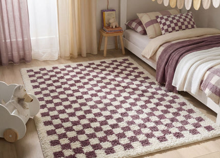 Moodi Shaggy Purple Mosscheck Rug