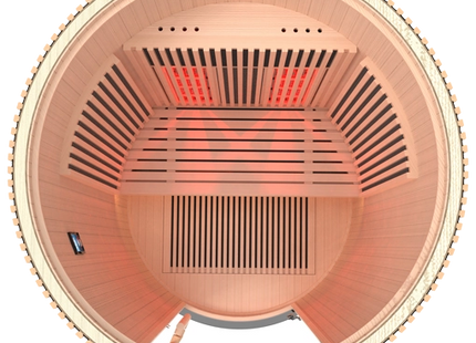 Holl's Moon 2 Infrared Sauna – 2 Person Round Full Spectrum Quartz – Natural Wood