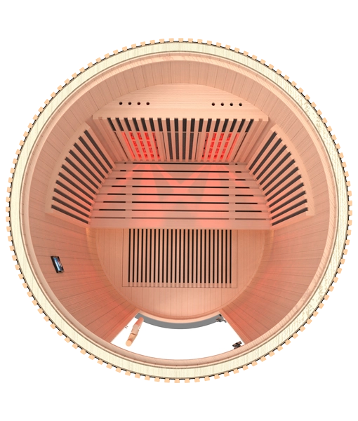 Holl's Moon 2 Infrared Sauna – 2 Person Round Full Spectrum Quartz – Natural Wood