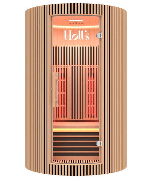 Holl's Moon 2 Infrared Sauna – 2 Person Round Full Spectrum Quartz – Natural Wood