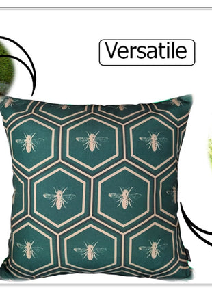 OLIVIA ROCCO Emerald Bees Waterproof Cushion Covers 43 x 43 cm Reversible Breathable