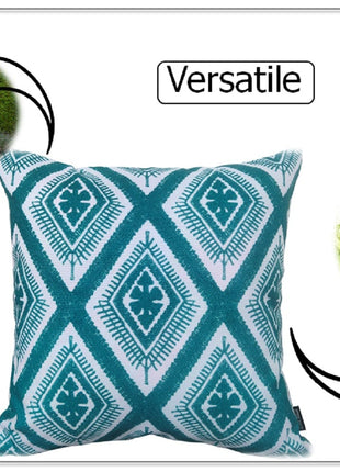 OLIVIA ROCCO Meze Teal Waterproof Cushion Covers 43 x 43 cm Reversible Breathable Indoor