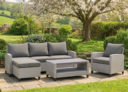Stockholm Rattan Grey 4 Seater Garden Chaise Lounge & Armchair Set